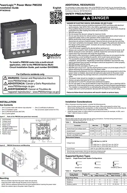 schneider施耐德PowerLogic PM5350 说明书